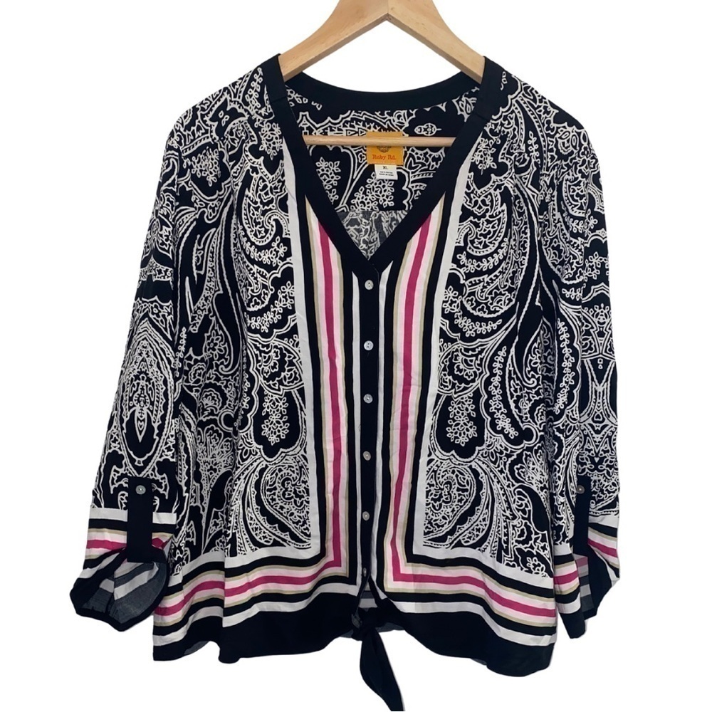 Ruby Rd. Tie front button down v neck blouse size XL